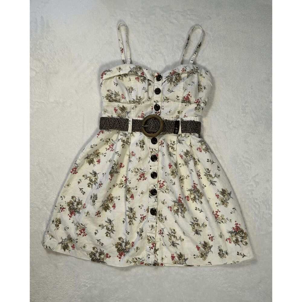Deb Belted Babydoll Sundress Size M, White Linen/Cotton Blend Boho Chic Y2K 90's